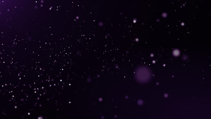 Soft purple particles floating in dark space creating a calm sparkling atmosphere. Abstract cosmic dust background with gentle glowing motion. seamless loop
