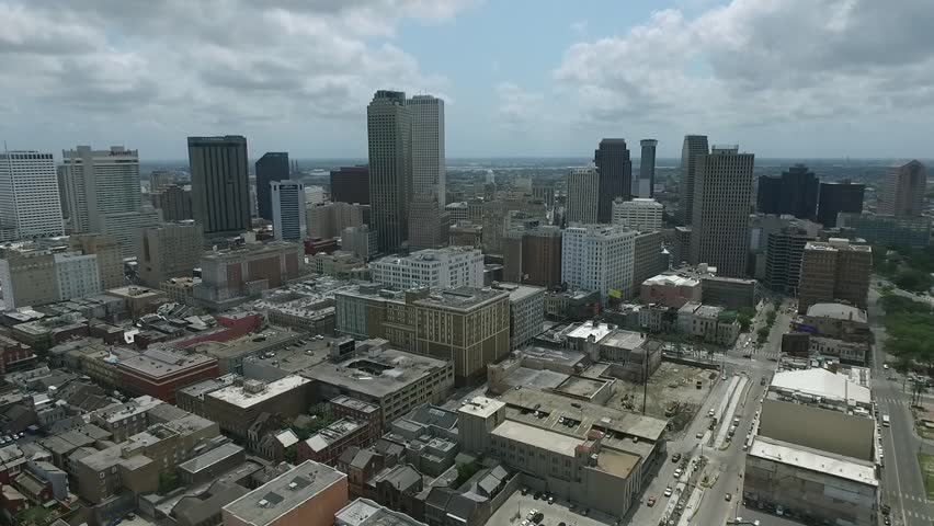 New Orleans. Cityscape, Louisiana. City Skyline in Background. Drone. Aerial View Of Downtown City Skyline With Skyscrapers And Urban Architecture On Overcast Day