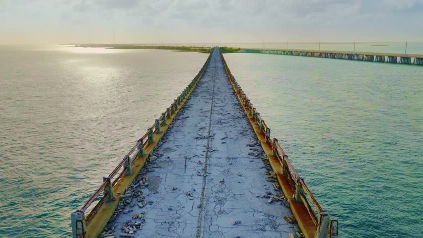 Keys, Florida, USA - March 8, 2026, Bahia Honda Bridge Drone footage