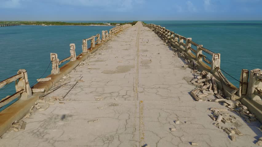 Keys, Florida, USA - March 8, 2026, Bahia Honda Bridge Drone footage