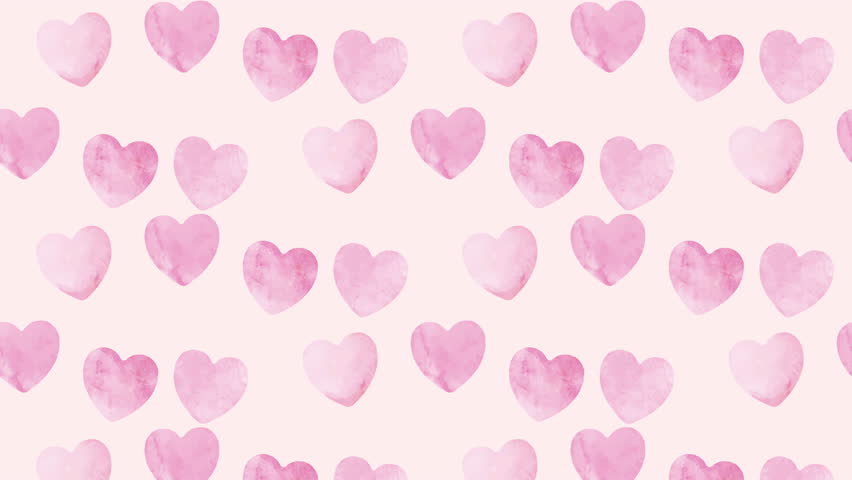 Romantic watercolor hearts pattern seamless loop animation. motion background.