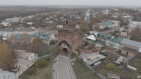 Drone Orbit above Kolomna Kremlin Gate Tower