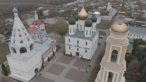 Drone Ascending Backward above Kolomna Religious Complex