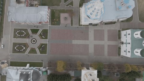 Aerial Straight Upward Flight over Kolomna Churches