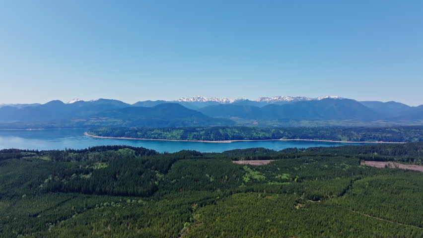 Drone view of Olympic National Park in Washington State, capturing vast forests, mountain ridges, and the wild natural landscape of the Pacific Northwest from above.
