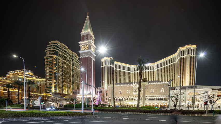 timelapse of the amazing macau casino skyline at night