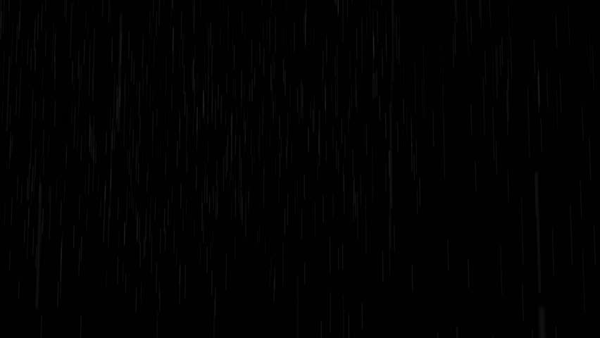 Rainy Falling Effect. Lightning in the rainy night. Small and large rain falling on black background. The rain kept falling. Spring or summer weather. Design for 3D animated footage, Overlay template.