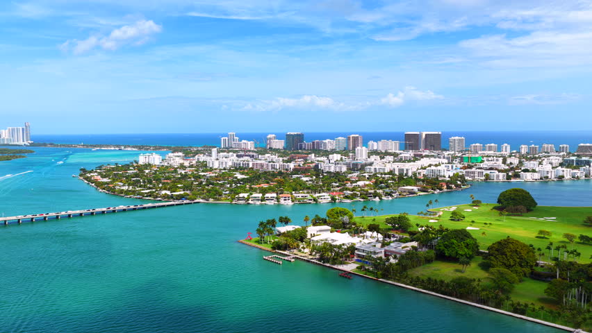 6k Miami Beach aerial view of Bay Harbor Islands and Bal Harbour