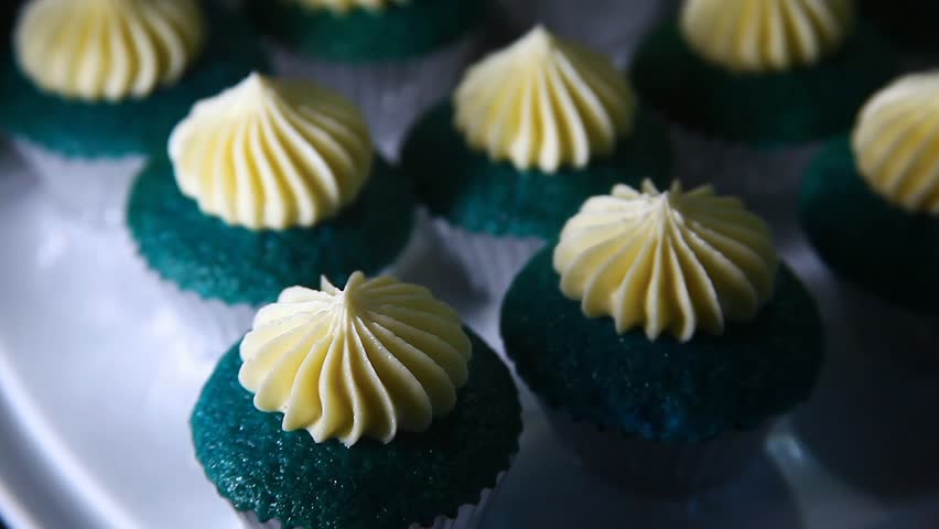 Freshly baked blue velvet cupcakes