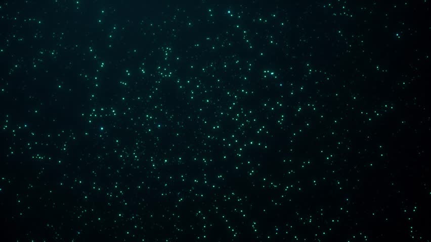 Animated abstract background with glowing green particles on a dark space background. 4K background animation, particle background.