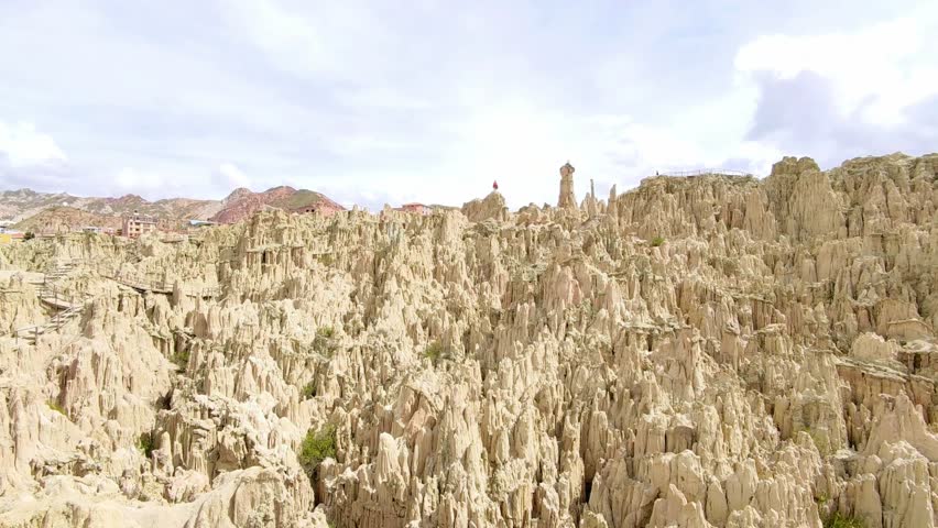 Selfie Drone Footage of Man Overlooking Valle de la Luna Moon Valley in La Paz Bolivia