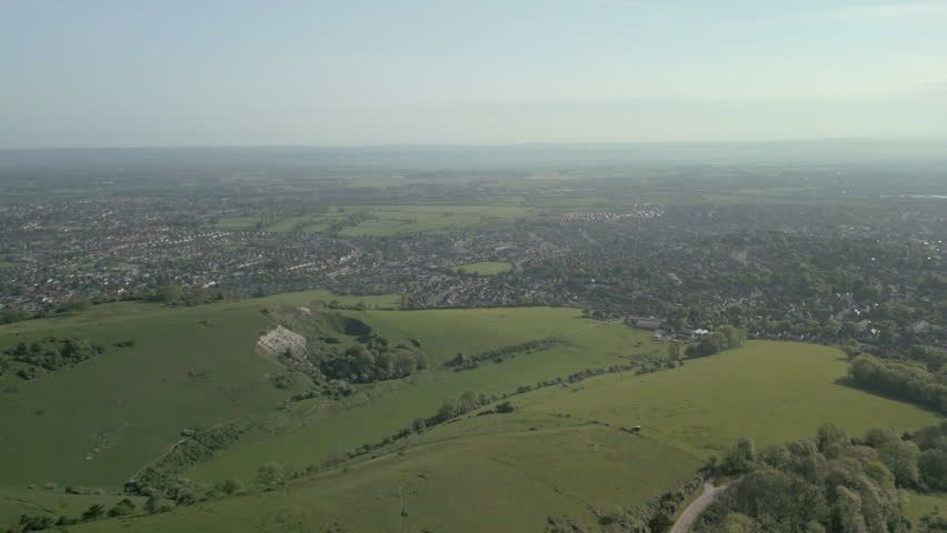 East Sussex, UK, 04-08-2025: South Downs National Park near Eastbourne. Aerial