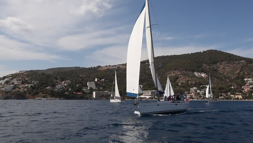 PELOPONNESE, GREECE - MAY 8: Boats Competitors During of 9th spring sailing