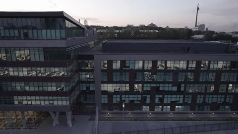 Sideways Drone Flight along Moscow Business Center