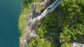 Seven Sisters Waterfall, Geiranger Fjord, Norway. Nature in fjords. Traveling through the Norwegian fjords. Scandinavia. View of nature from the drone. Vacation and travel in summer Norway.
 - Powered by Shutterstock - Get 15% off with code: PIKWIZARD15