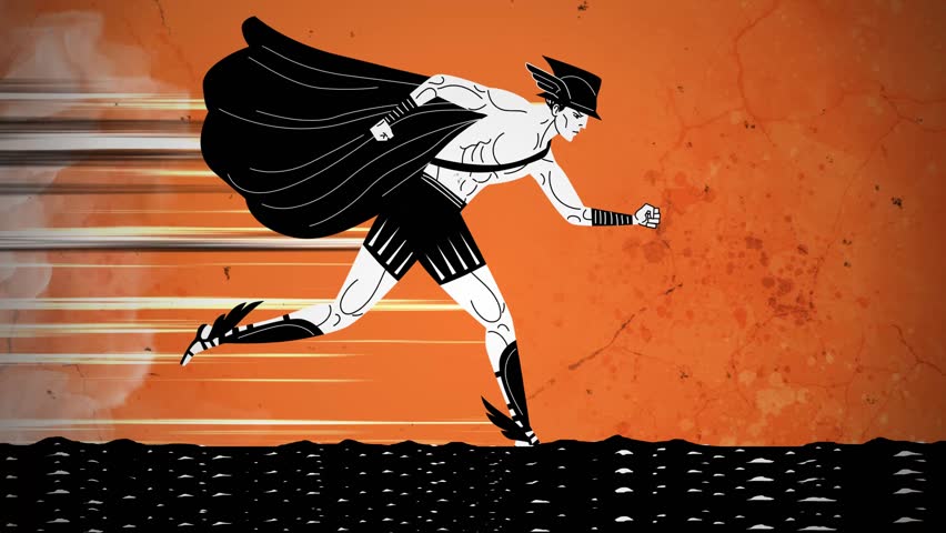 hermes messenger god running in greek vase style