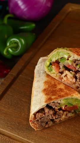 Takeaway food concept, gourmet burritos presented elegantly