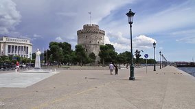 View of the White Tower of Thessaloniki, Greece - HD video
