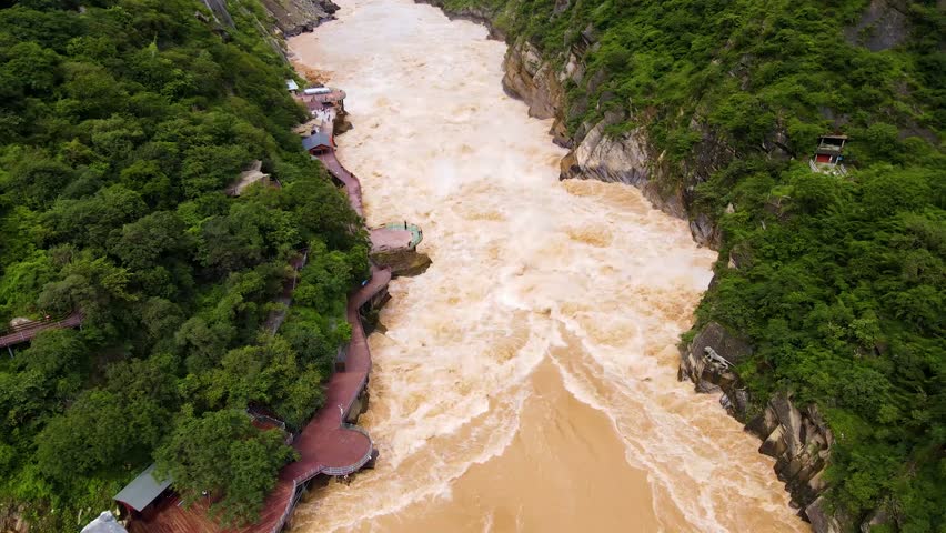 Aerial View of Yunnan Jinsha River Tiger Leaping Gorge Natural Landscape
