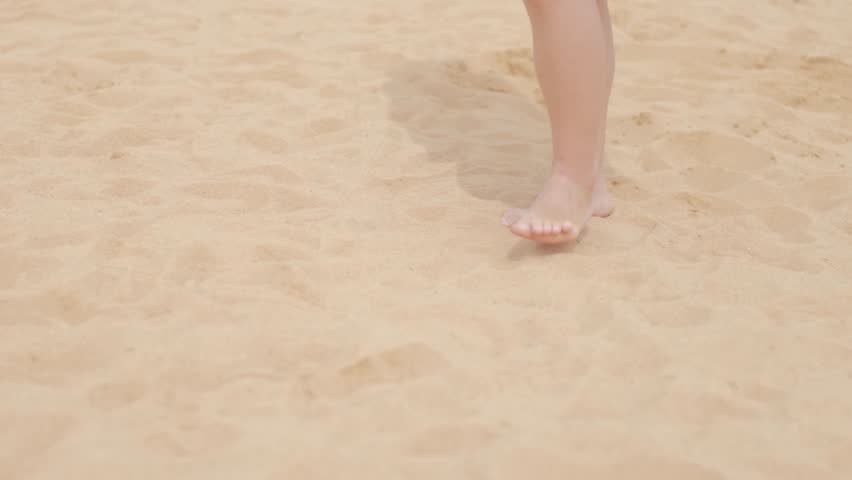 Beach Footsteps Closeup Impressions in Sand and Shoreline 4K