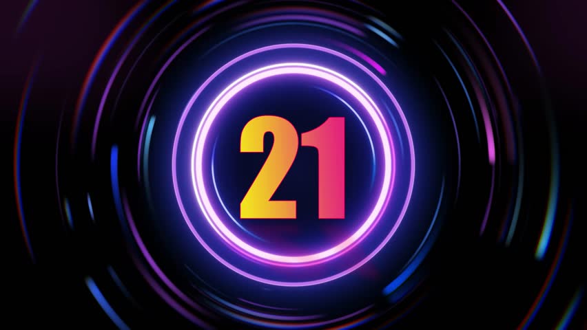 Twenty one appears centered within an energetic glowing purple and blue neon light vortex.