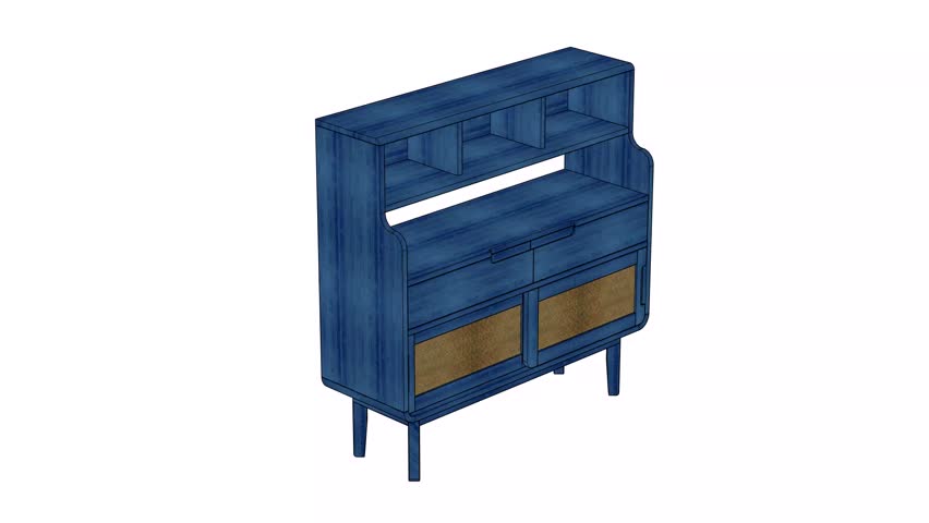 Stylish cupboard made from white oak with an indigo finish that enhances the wood texture. A modern storage cabinet combining natural material with bold contemporary color.