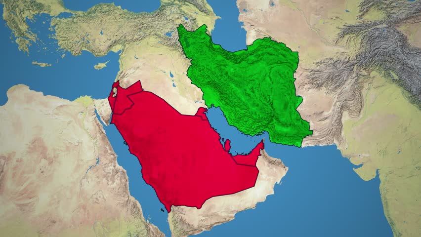 Showing Iran to Israel and the Middle East Attack Path with a line,  Middle East Tension 4k nature Map animation