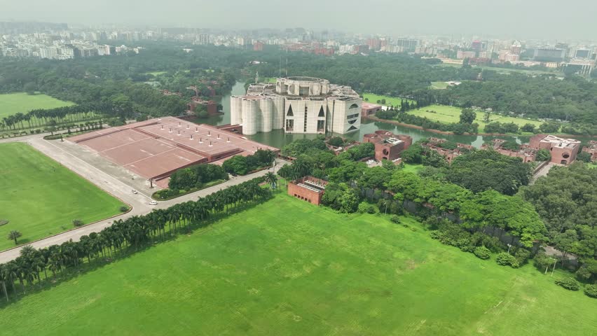 Modern city infrastructure with National Parliament building in Dhaka Bangladesh