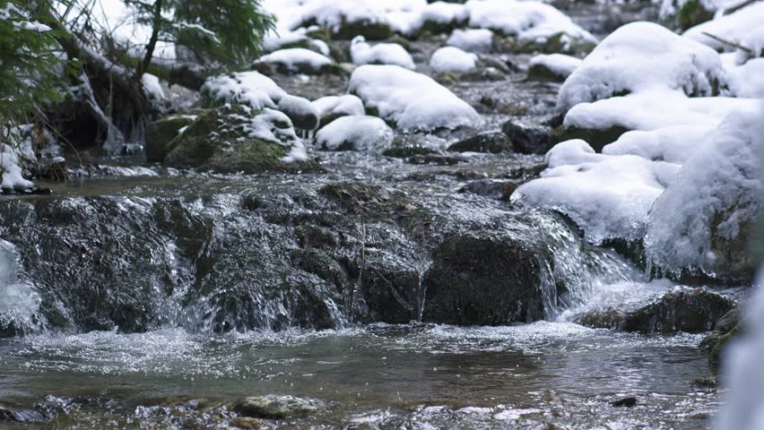 Frozen Mountain Stream in Winter Nature
