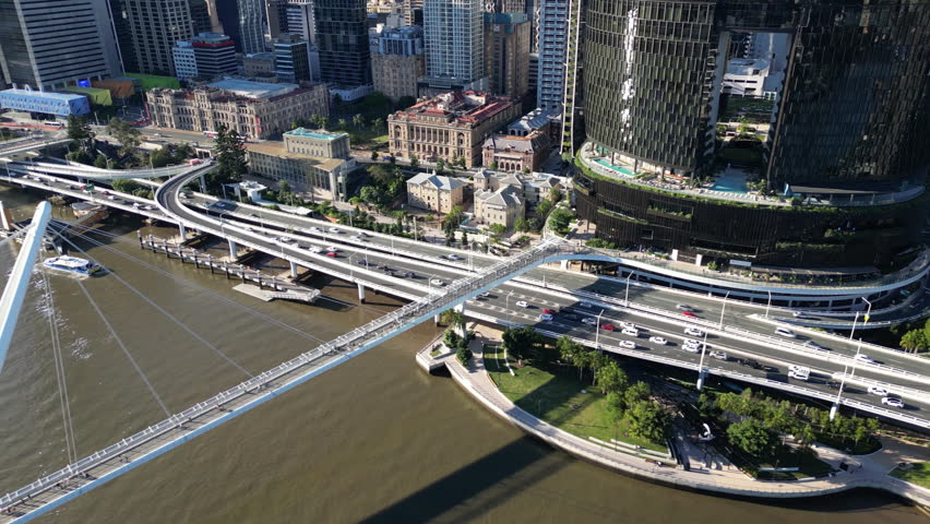 Aerial view urban landscape Brisbane Australia. Urban landscape river with bridges car traffic, travel.