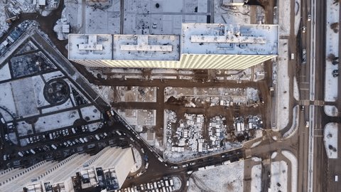 Forward Drone Flight Top Down City View