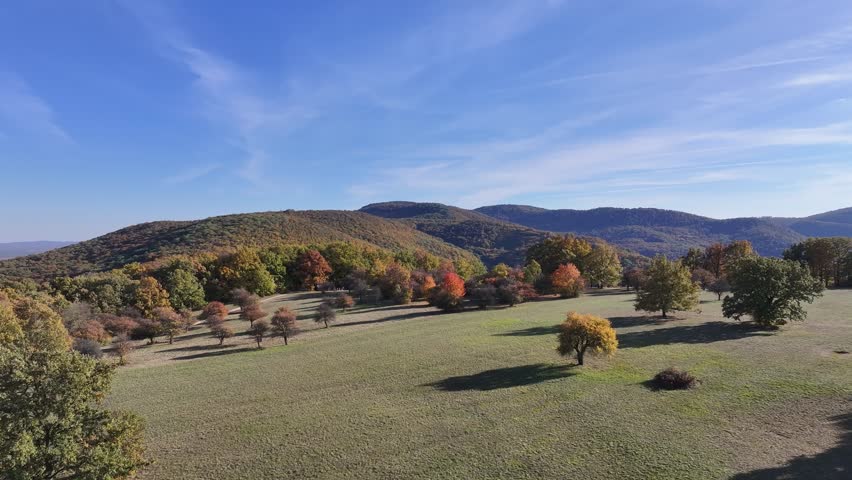 Aerial view of Visegrad Hilltop Park in Hungary in autumn