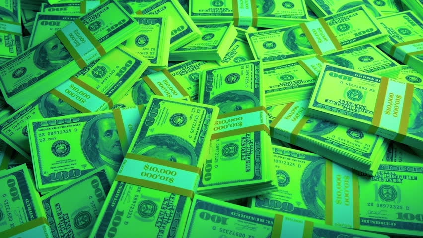 Stacks Of Money In Special Counterfeit Light
