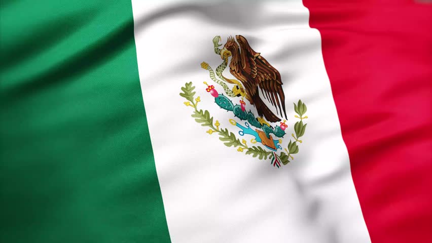 Mexico Flag Textured Fabric Seamless Loop 4K

Close up textured fabric background of the Mexico national flag featuring the green, white and red vertical tricolour with the national coat of arms showing an eagle and snake on a cactus. Seamless looping 4K video with realistic cloth movement.