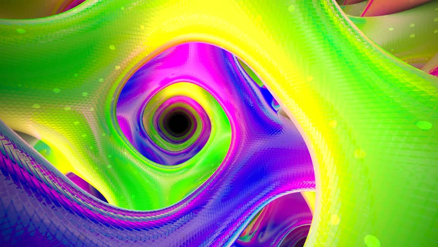 Bright abstract swirls in neon greens pinks and blues with smooth flowing shapes and soft lighting creating a lively artistic atmosphere