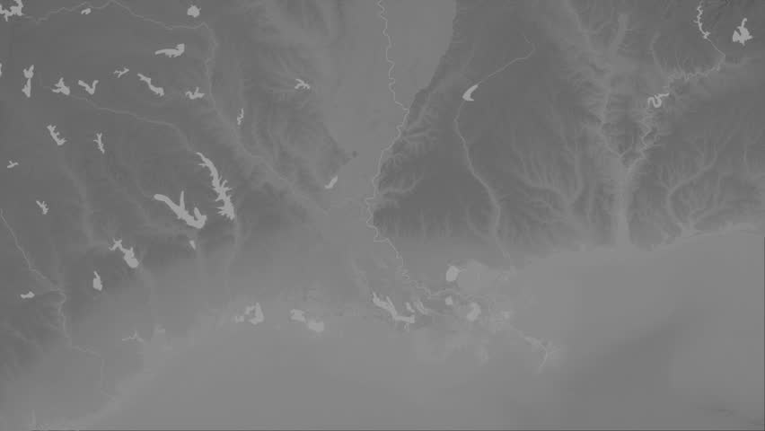 Louisiana state, United States, extruded. Grayscale map