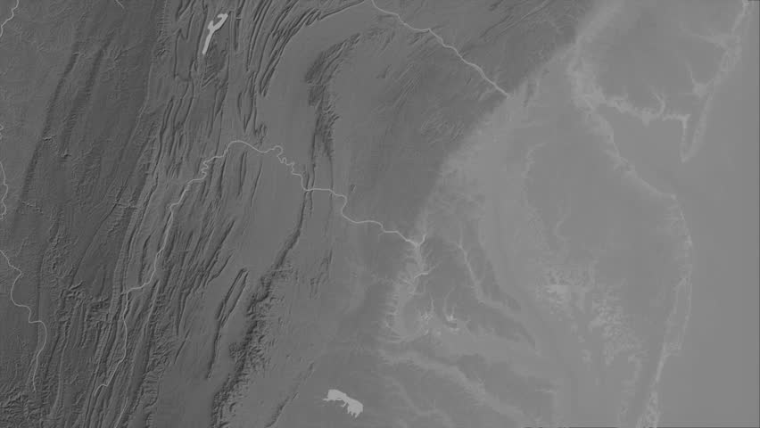 Maryland state, United States, extruded. Grayscale map