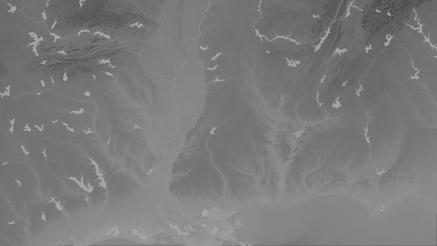 Mississippi state, United States, extruded. Grayscale map