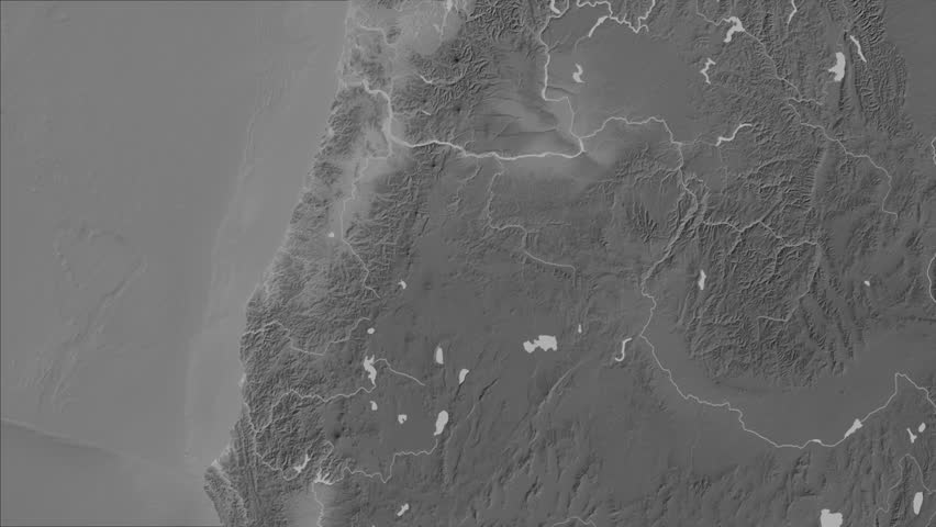 Oregon state, United States, extruded. Grayscale map