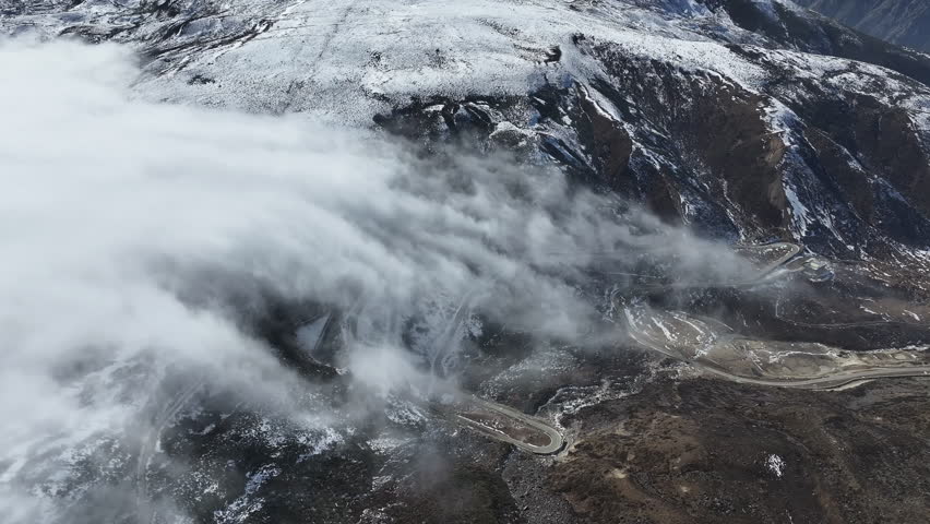 Aerial view of sea of clouds over Yajiageng Mountain in Western Sichuan