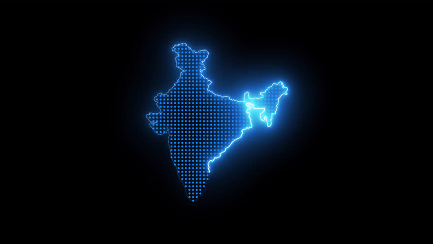 Glowing Blue Neon India Map Animation in Futuristic Tech Style with Transparent Alpha Background Looping 4K Video