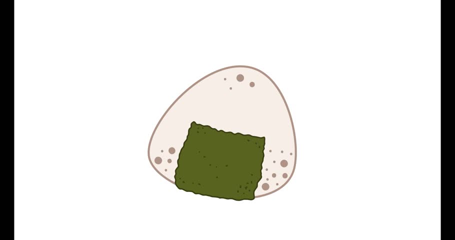 Animated Onigiri Rice Ball with Nori Seaweed - Cute Japanese Snack Illustration