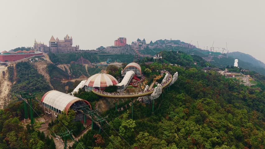Golden bridge in ba na hills, scenic views and architectural in Da nang, landmark of Vietnam.