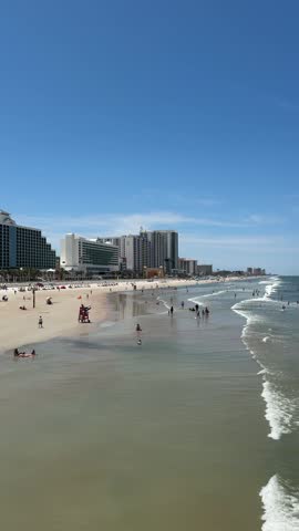 PAN SHOT - Daytona Beach looking north from the pier, Florida, USA.
