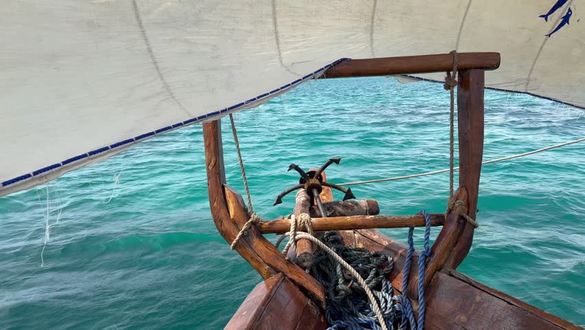 Anchor in the bow of a traditional Zanzibar Dhow boat, Tanzania.