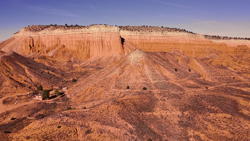 Aerial view of erosion formations in Rambla Barrachina, Red Canyon of Teruel, Spain