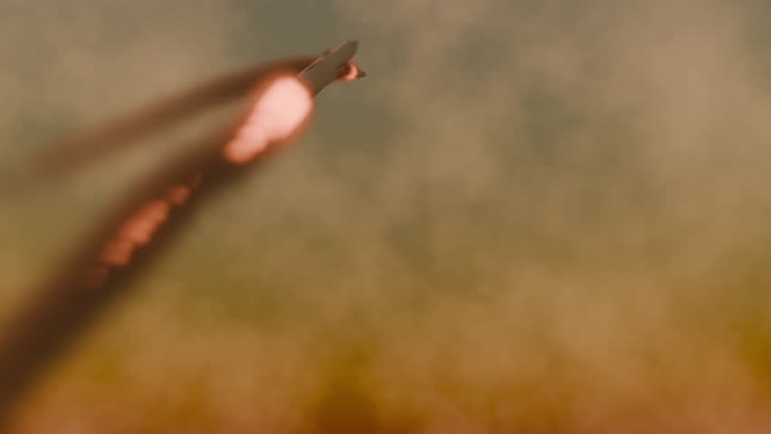 Multiple missiles launch in the sky attack for war defense