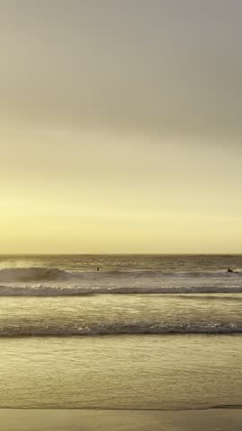 Surfer at sunset on a beach in Cape Town 