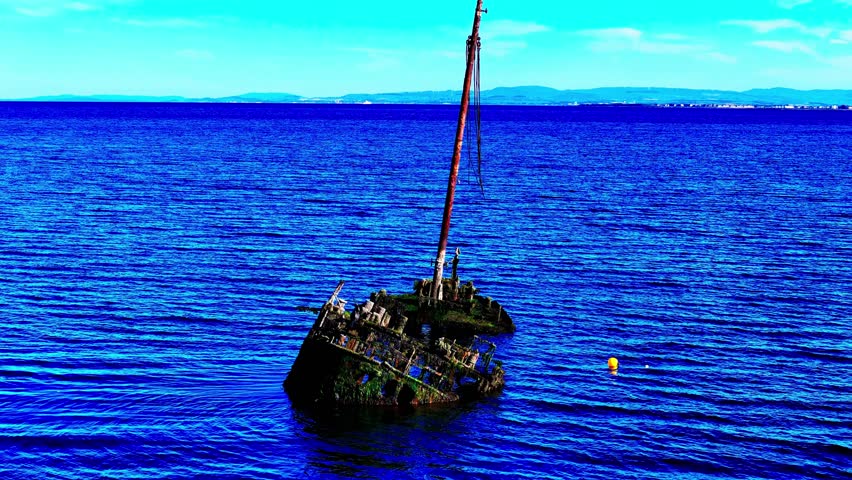 Historic Shipwreck, Maritime Scenery, West Coast, Aerial Orbital View