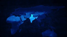 Digital Global Map India Focus world map glowing prominently in center geographic importance regional emphasis. for business reports, geopolitical themes, documentaries, research visuals, news intros. - Powered by Shutterstock - Get 15% off with code: PIKWIZARD15